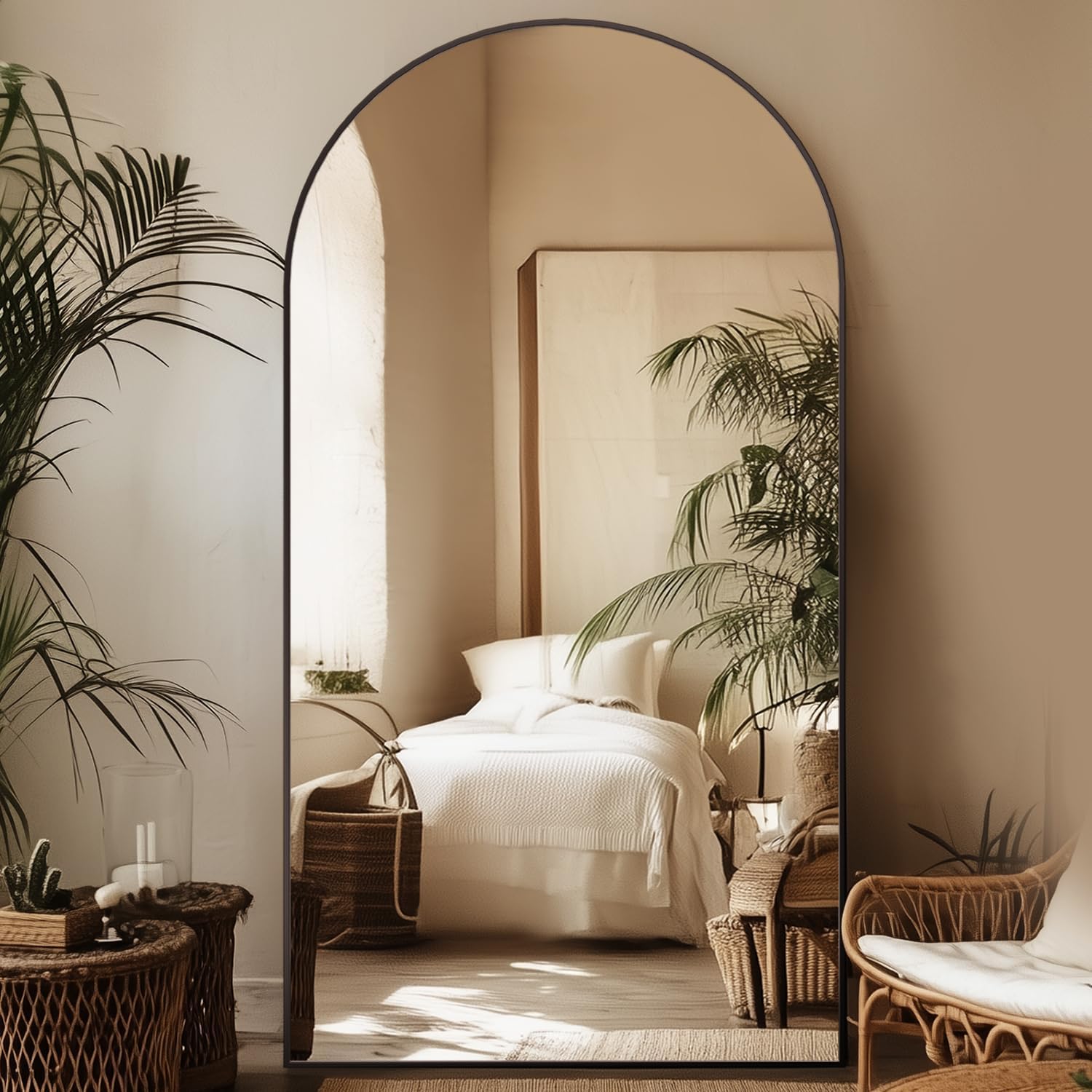 Full Length Mirror, 76"x34" Oversized Arched Mirror Large Standing Mirrors, Tall Mirrors Body Floor Mirror for Bedroom Living Room Aluminum Frame,Black