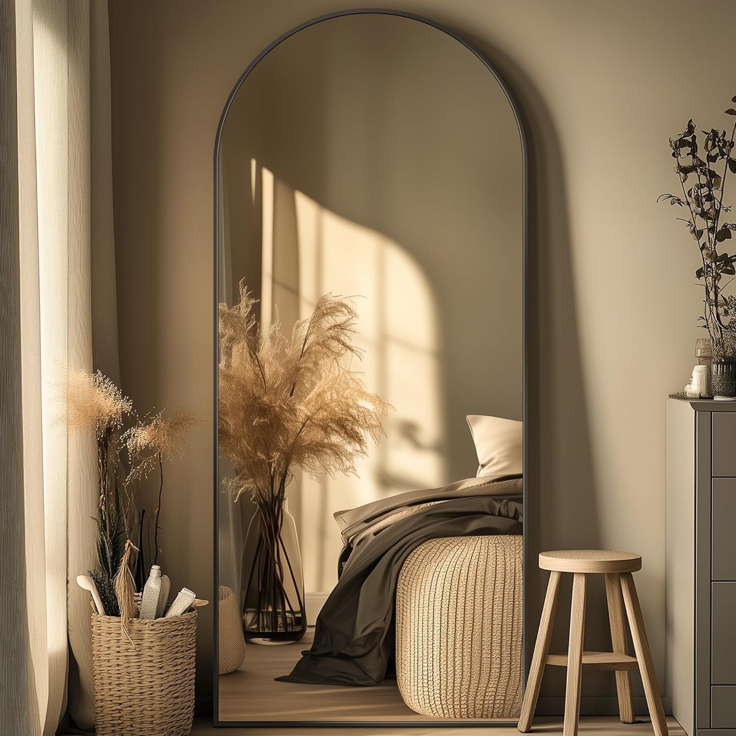 Full Length Mirror, 76"x34" Oversized Arched Mirror Large Standing Mirrors, Tall Mirrors Body Floor Mirror for Bedroom Living Room Aluminum Frame,Black