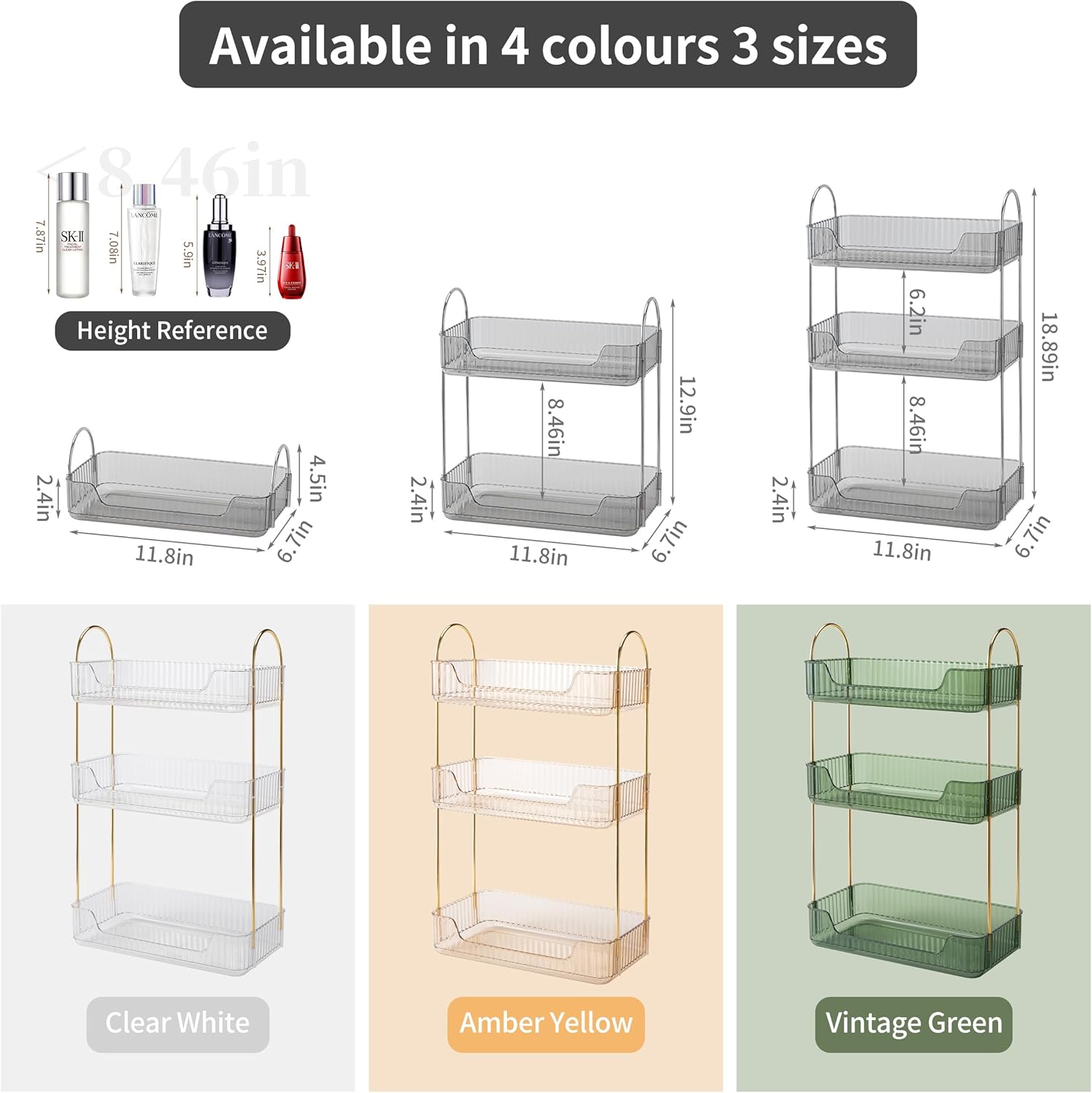 3 Tier Bathroom Organizer Countertop Makeup Perfume Tray Skincare Organizer for Bathroom Dresser Vanity (Grey)