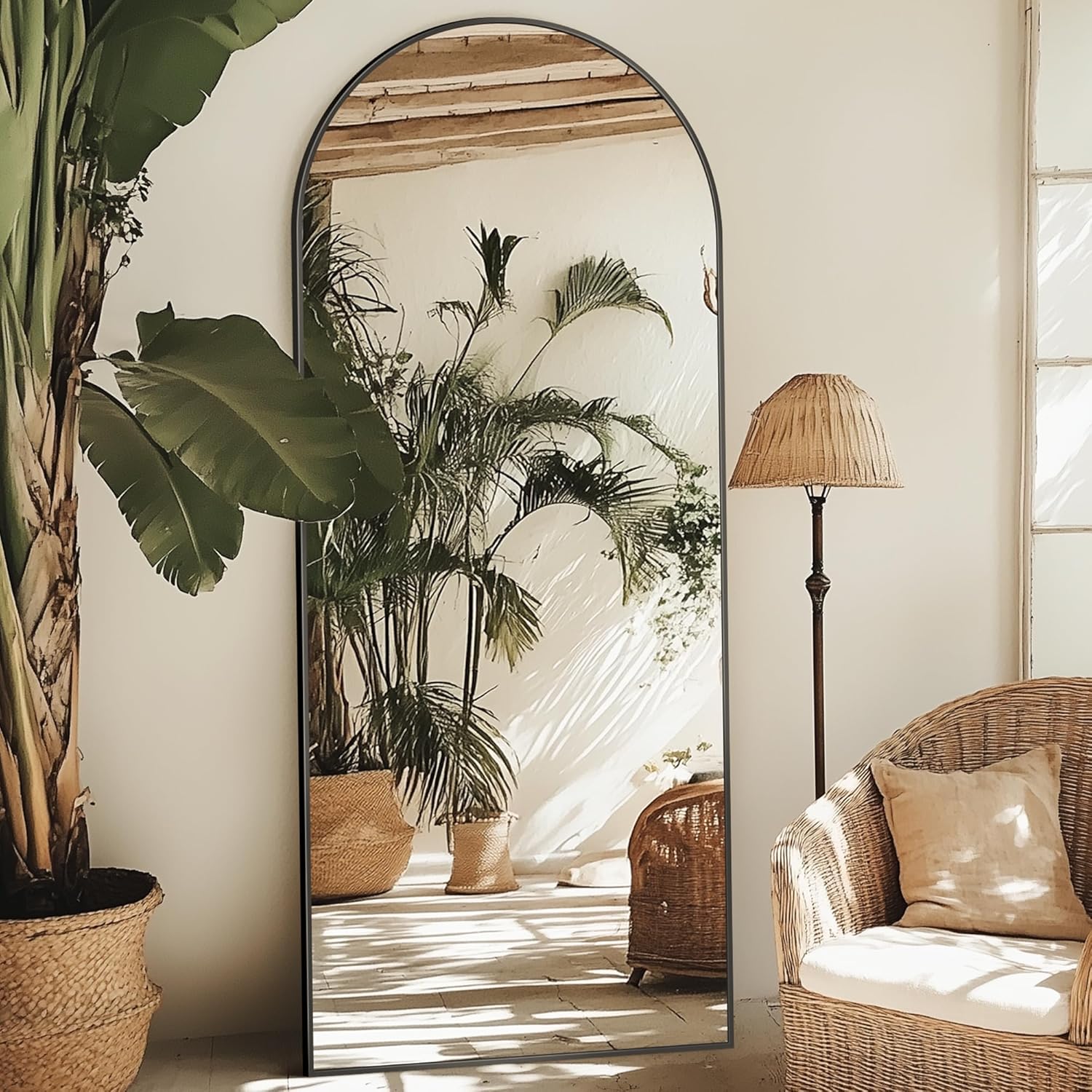 Full Length Mirror, 76"x34" Oversized Arched Mirror Large Standing Mirrors, Tall Mirrors Body Floor Mirror for Bedroom Living Room Aluminum Frame,Black