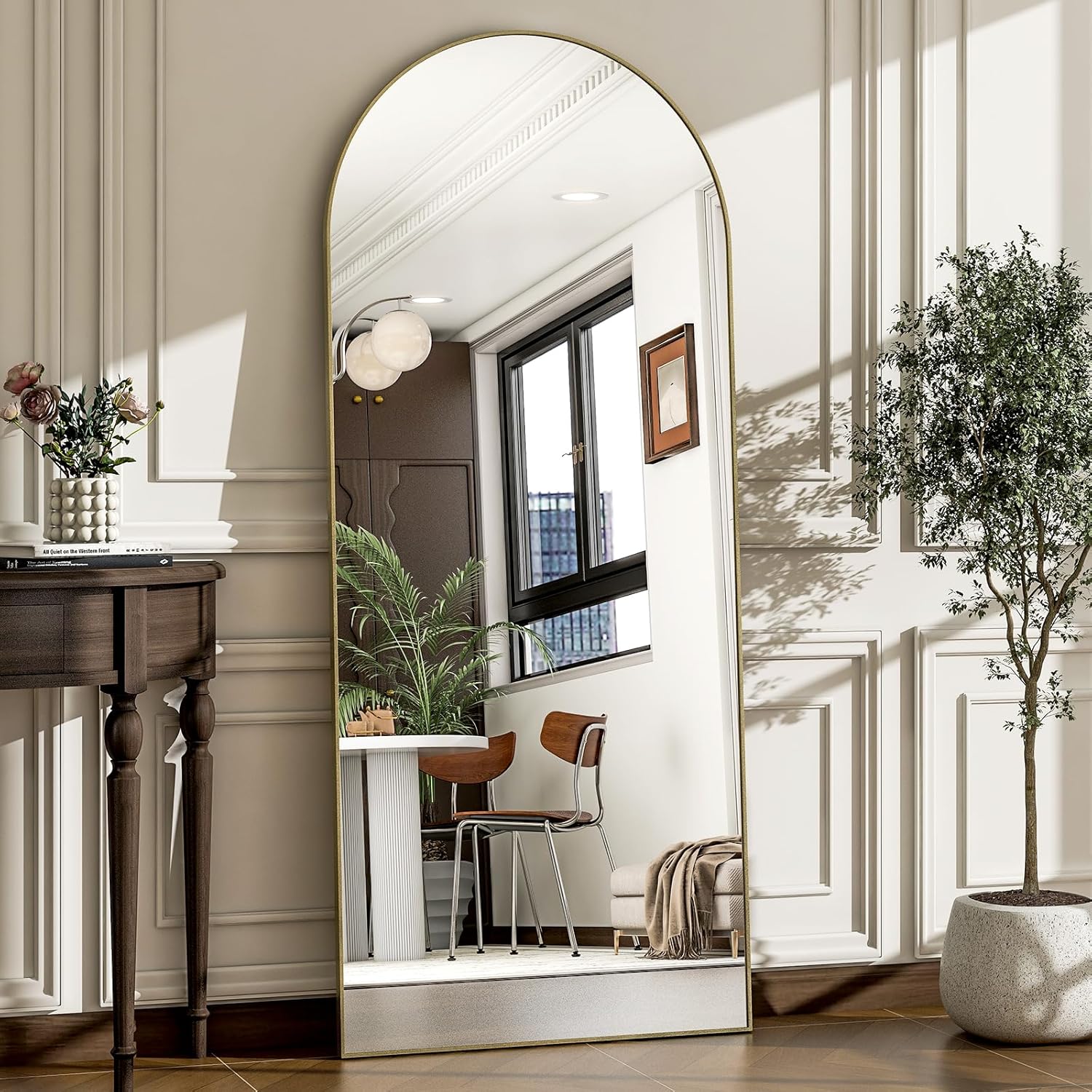 57" x 20" Arched Full Length Mirror - Wall Mounted/Floor Mirror Aluminum Alloy Frame Full Body Mirrors for Bathroom Living Room Bedroom and Entryway,Black