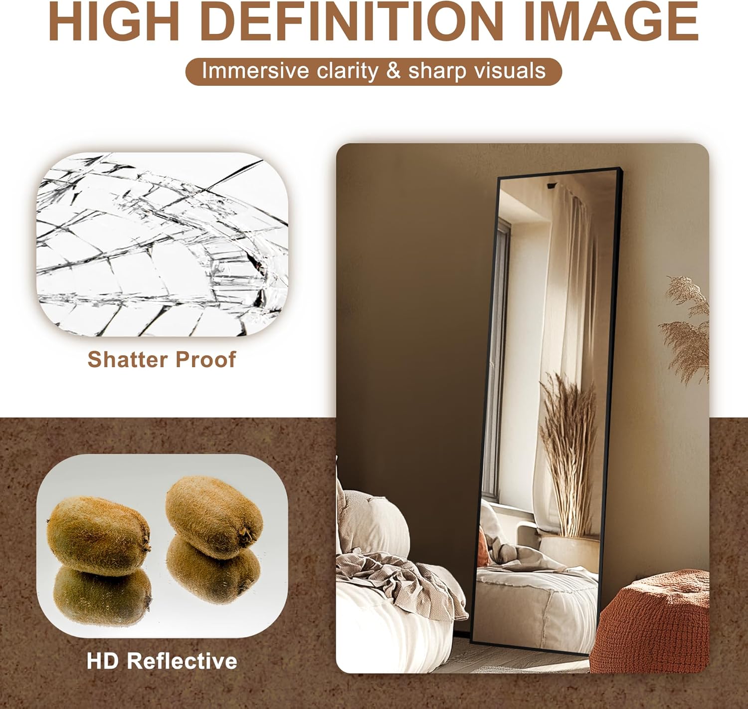 Delma Wall Full Length Mirror,Standing Mirror Full Body,Large Floor for Wall Door Bedroom Bathroom Living Room with Aluminium Frame(with Stand,56x15-Black)