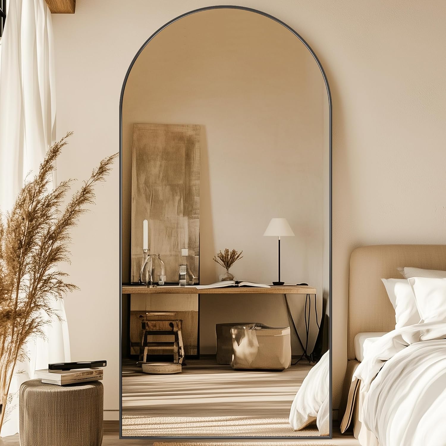 Full Length Mirror, 76"x34" Oversized Arched Mirror Large Standing Mirrors, Tall Mirrors Body Floor Mirror for Bedroom Living Room Aluminum Frame,Black