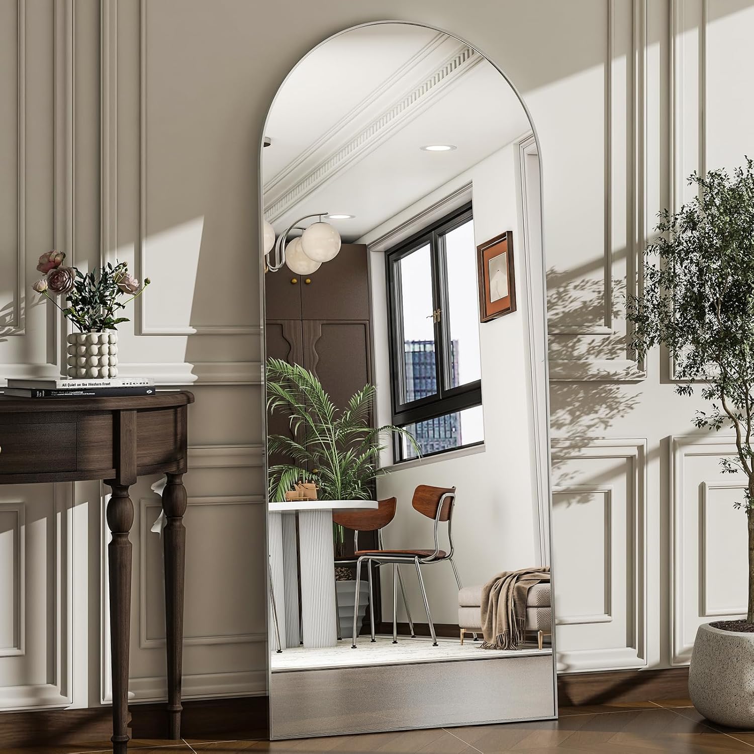 57" x 20" Arched Full Length Mirror - Wall Mounted/Floor Mirror Aluminum Alloy Frame Full Body Mirrors for Bathroom Living Room Bedroom and Entryway,Black