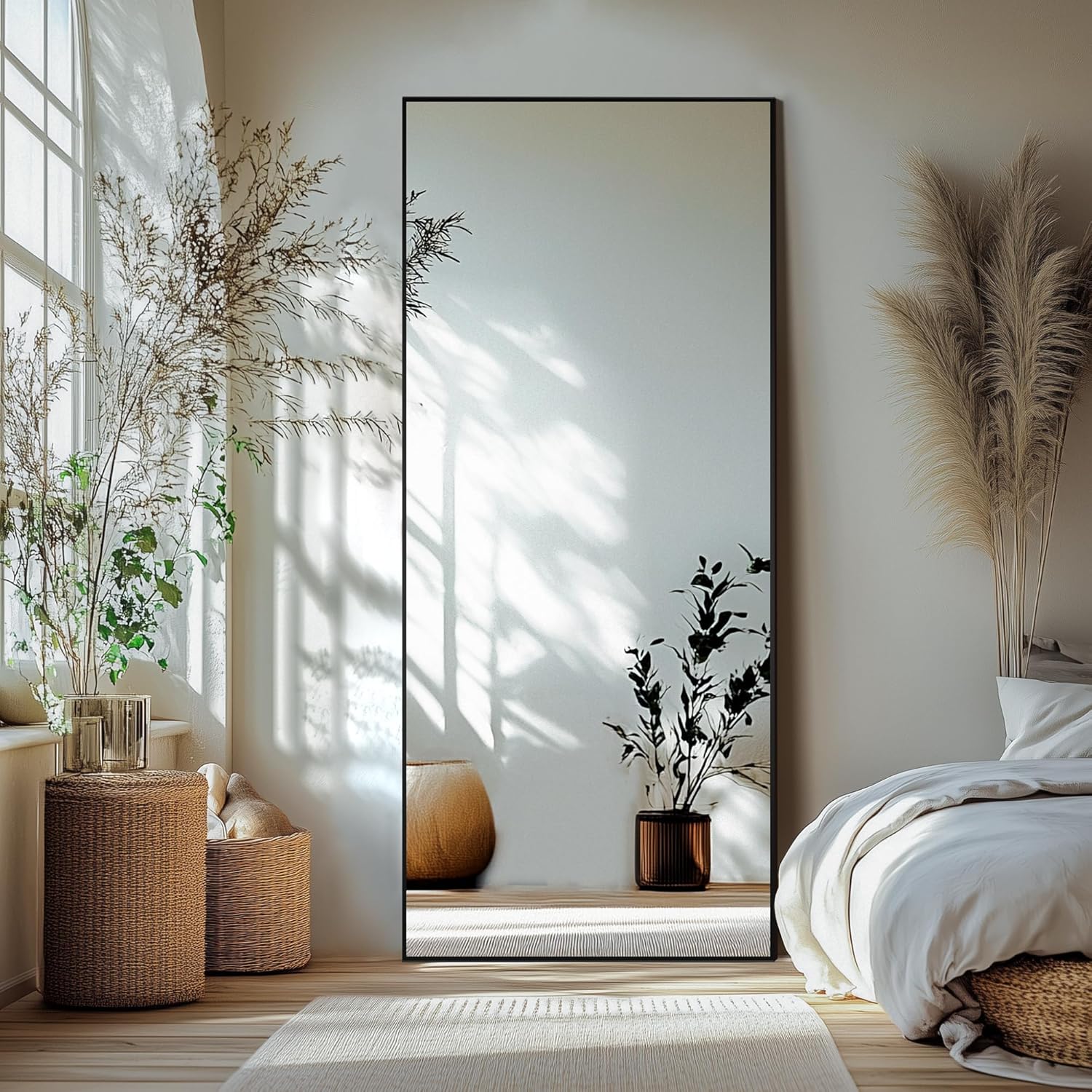 Delma Wall Full Length Mirror,Standing Mirror Full Body,Large Floor for Wall Door Bedroom Bathroom Living Room with Aluminium Frame(with Stand,56x15-Black)