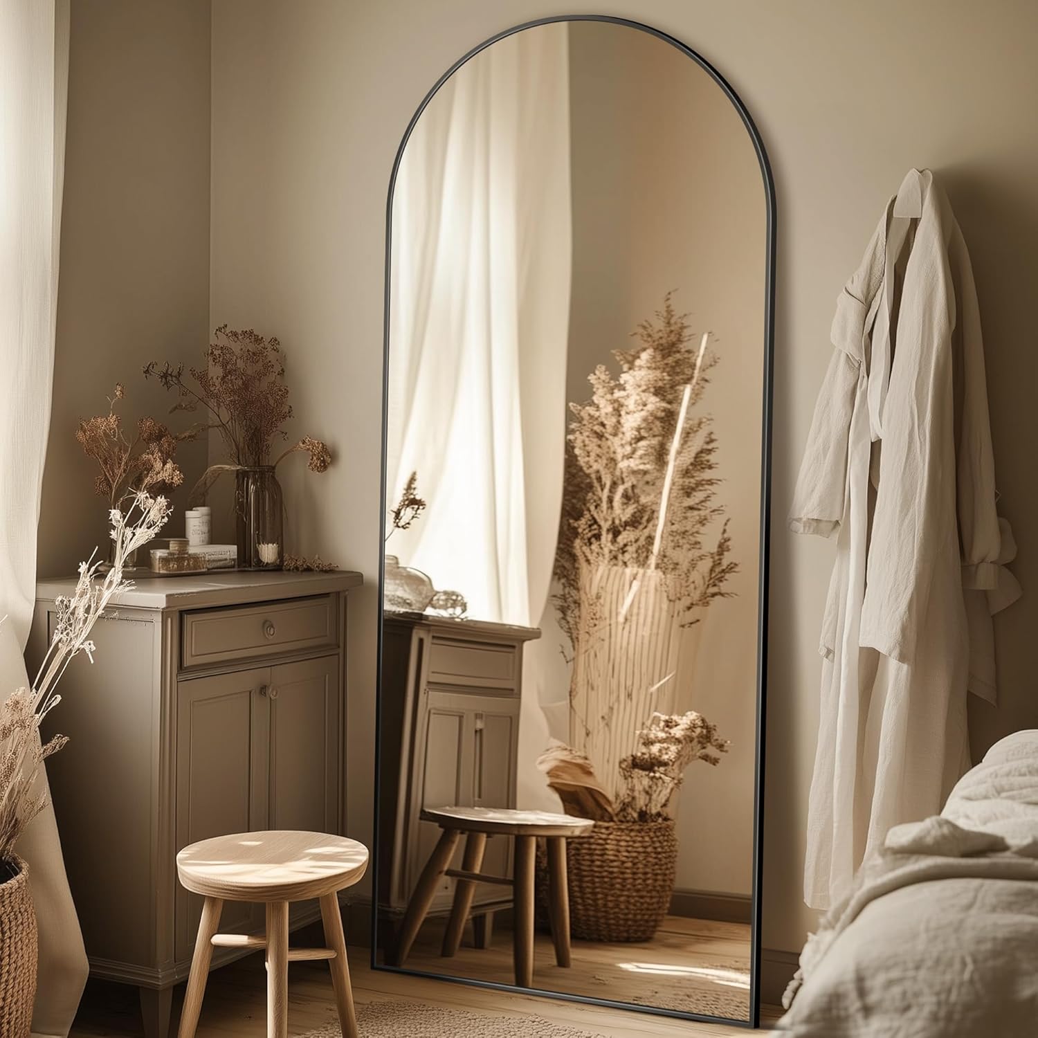 Full Length Mirror, 76"x34" Oversized Arched Mirror Large Standing Mirrors, Tall Mirrors Body Floor Mirror for Bedroom Living Room Aluminum Frame,Black