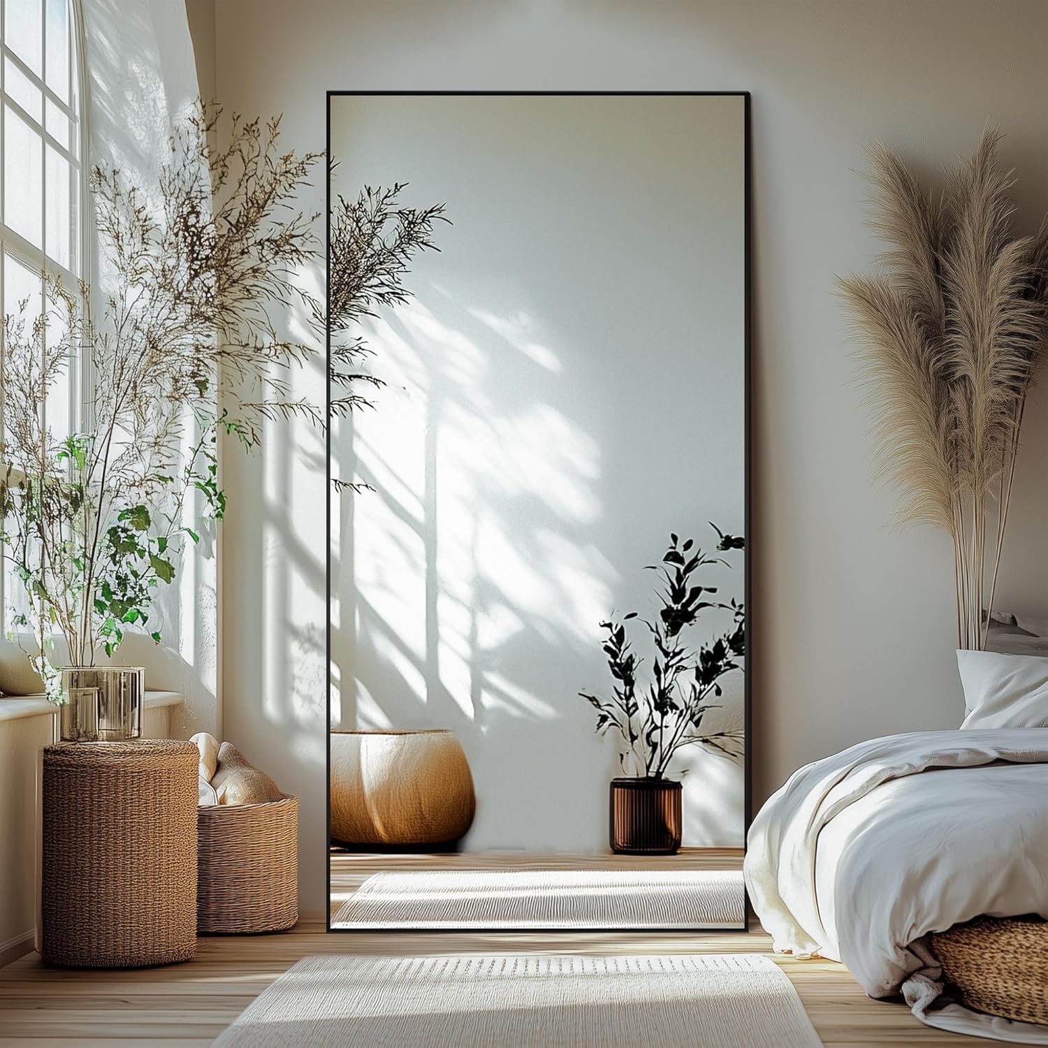 Delma Wall Full Length Mirror,Standing Mirror Full Body,Large Floor for Wall Door Bedroom Bathroom Living Room with Aluminium Frame(with Stand,56x15-Black)