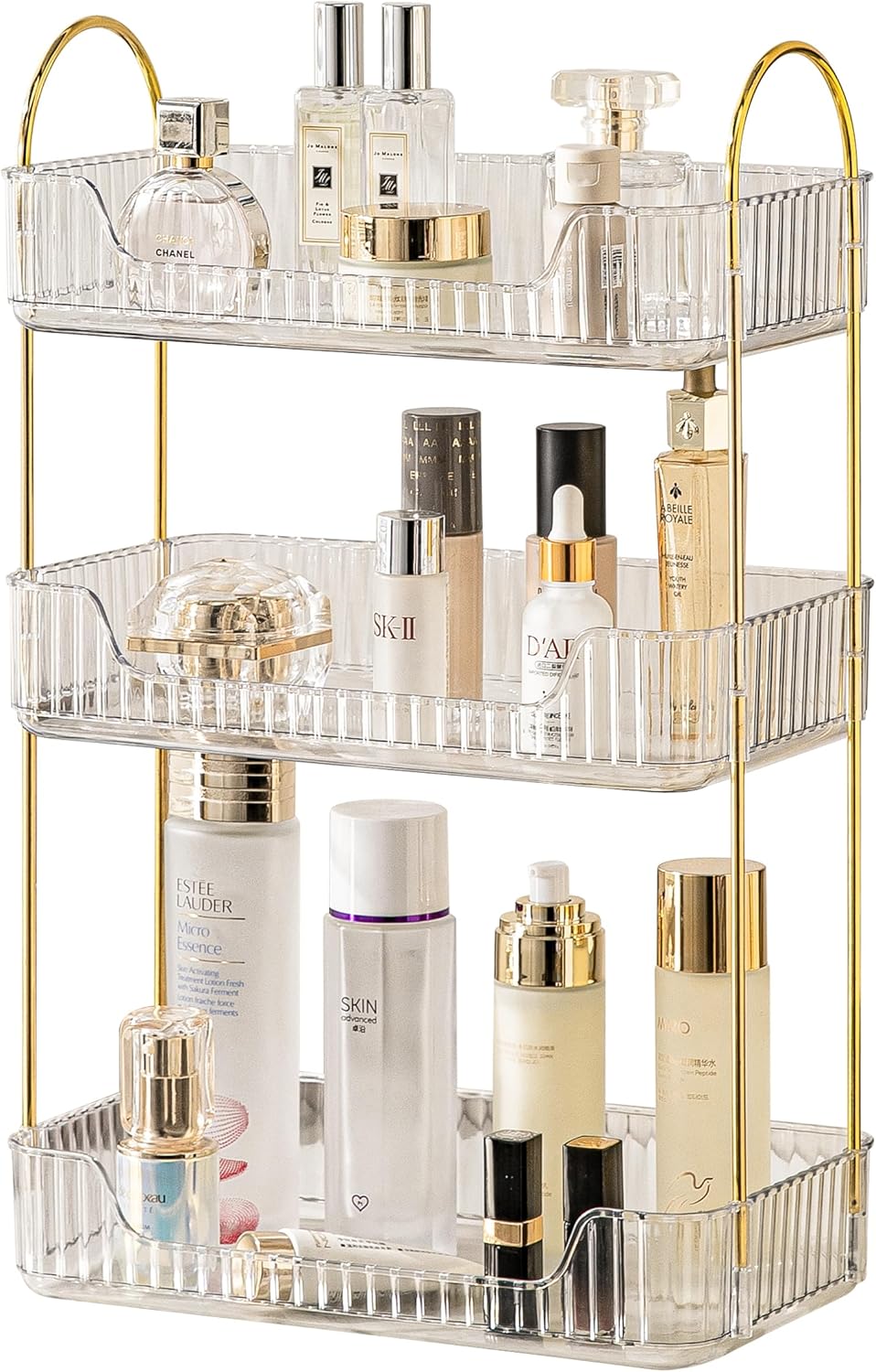 3 Tier Bathroom Organizer Countertop Makeup Perfume Tray Skincare Organizer for Bathroom Dresser Vanity (Grey)