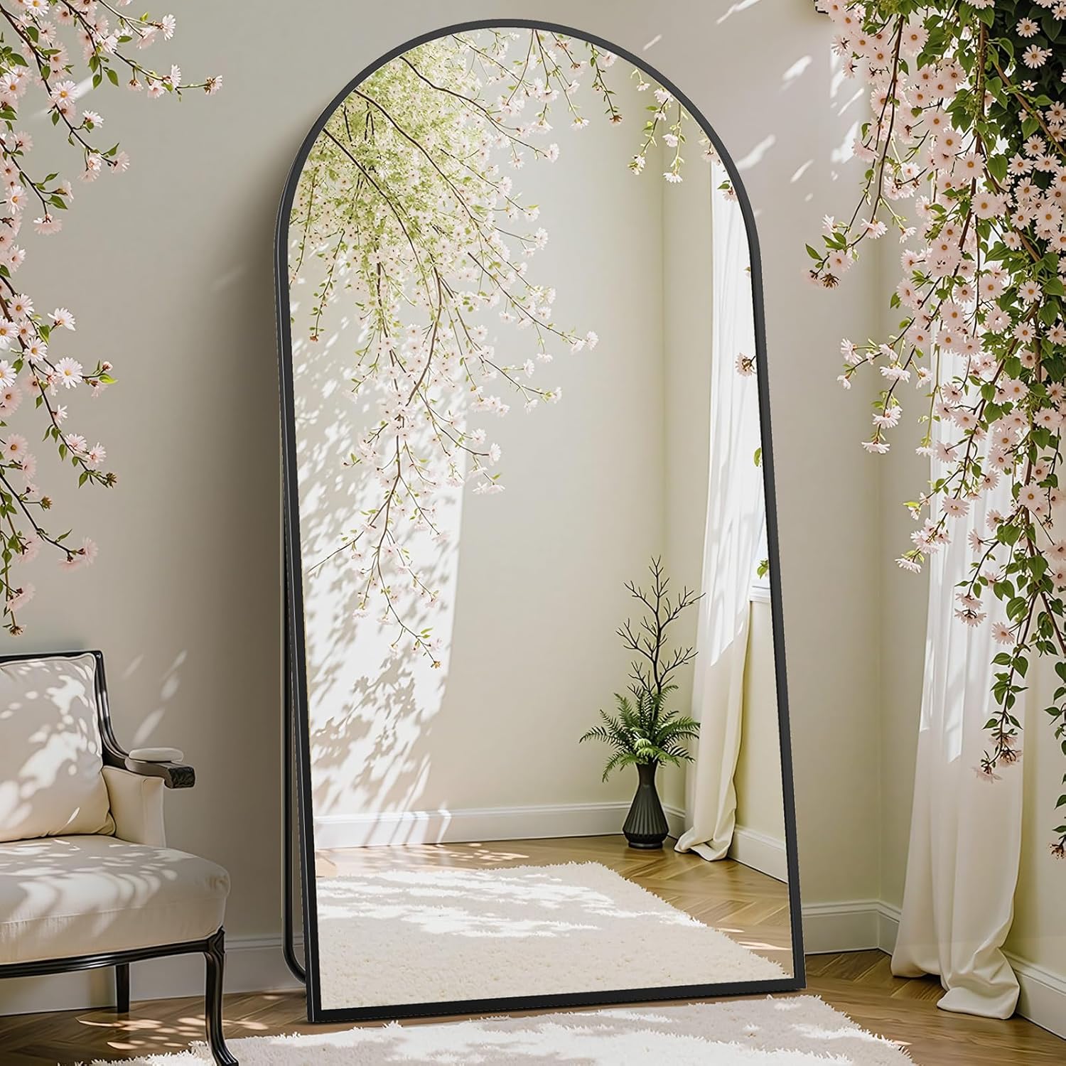 DUMOS Full Length Mirror with Stand 64"x21" Floor Standing Aluminum Frame for Bedroom Body Hanging Leaning Modern Simple Home Decor Shatter-proorf Nano Glass for Wall Living Room Cloakroom Black