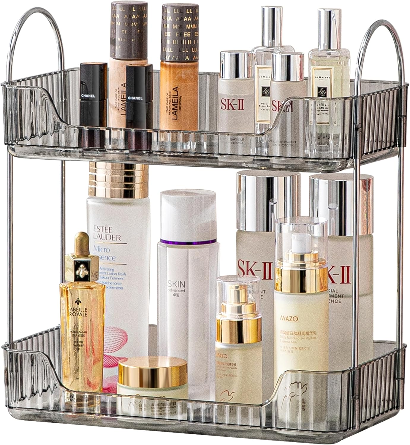 3 Tier Bathroom Organizer Countertop Makeup Perfume Tray Skincare Organizer for Bathroom Dresser Vanity (Grey)